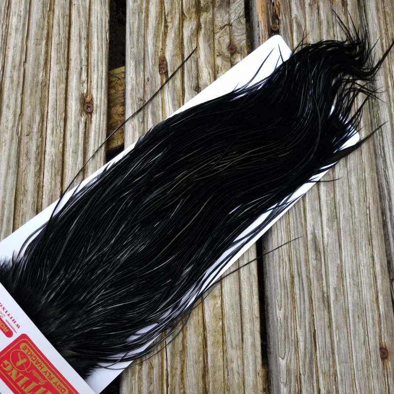 Whiting Bronze Grade Dry Fly Rooster Saddle in Black A Approx Tying Size 10/12/14 with a few 16-4