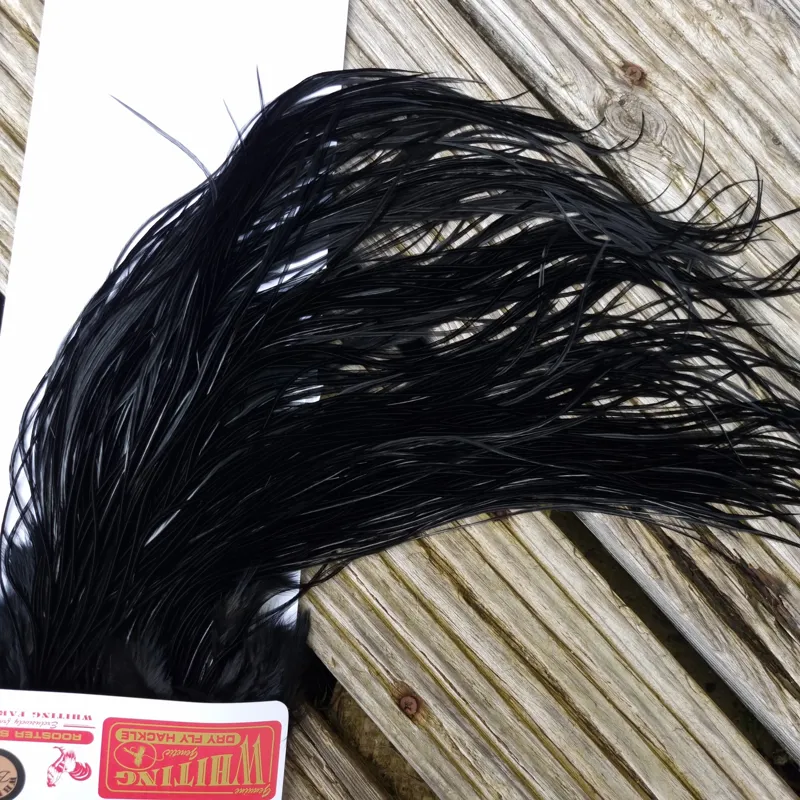 Whiting Bronze Grade Dry Fly Rooster Saddle in Black B Approx Tying Size 10/12/14-4