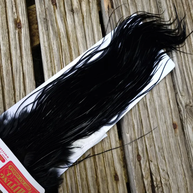 Whiting Bronze Grade Dry Fly Rooster Saddle in Black B Approx Tying Size 10/12/14-6