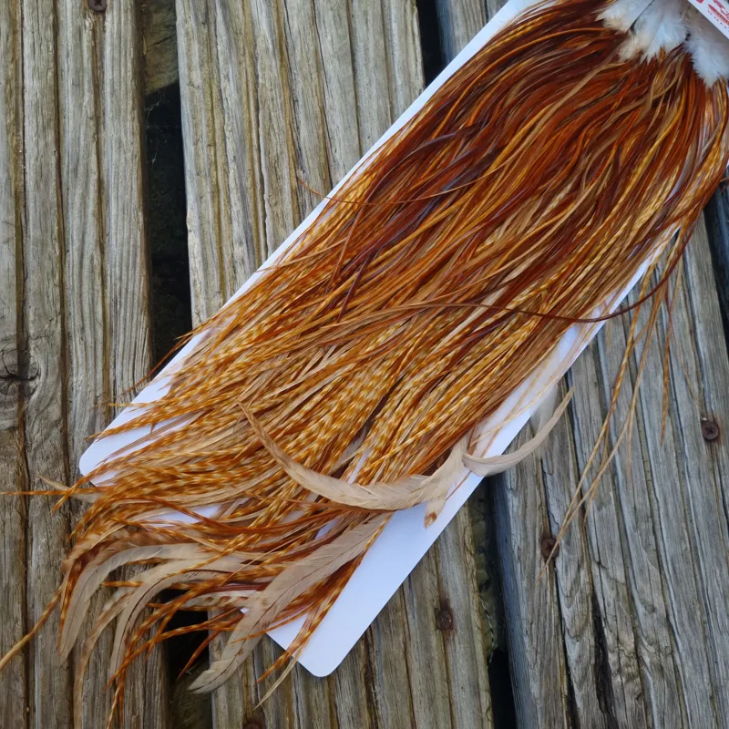 Whiting Pro-Grade Dry Fly Rooster Saddle in Barred Dark Ginger B Tying Approx.  12/14/16-2