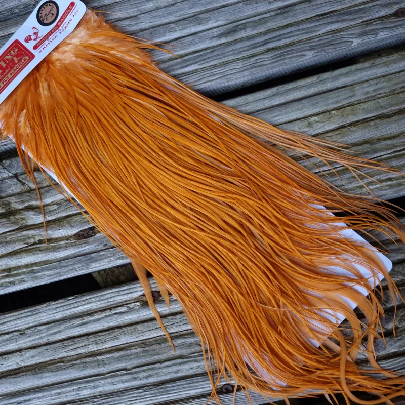 Whiting Bronze Grade Dry Fly Rooster Saddle in White Dyed Golden Brown A Approx Tying Size 10/12/14/16-3