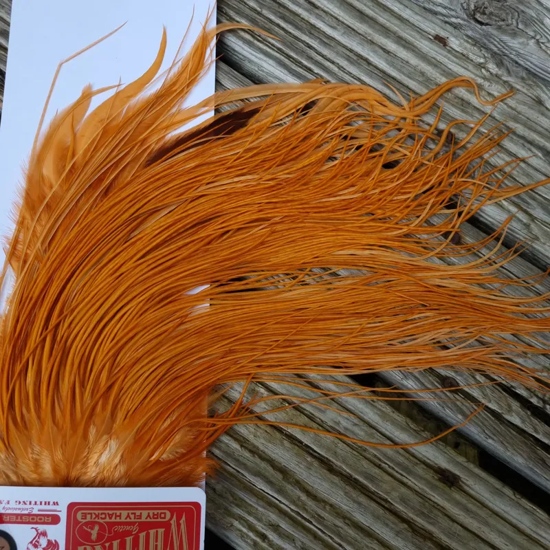 Whiting Bronze Grade Dry Fly Rooster Saddle in White Dyed Golden Brown A Approx Tying Size 10/12/14/16-4