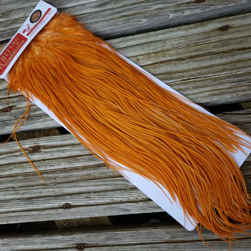 Whiting Bronze Grade Dry Fly Rooster Saddle in White Dyed Golden Brown B Approx Tying Size 10/12/14/16-2