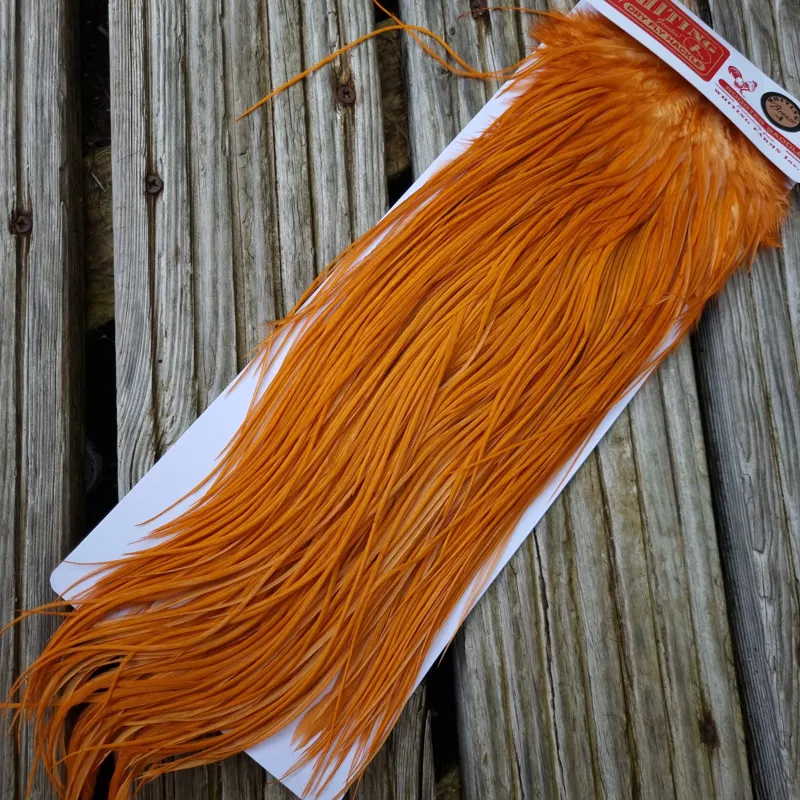 Whiting Bronze Grade Dry Fly Rooster Saddle in White Dyed Golden Brown B Approx Tying Size 10/12/14/16-4