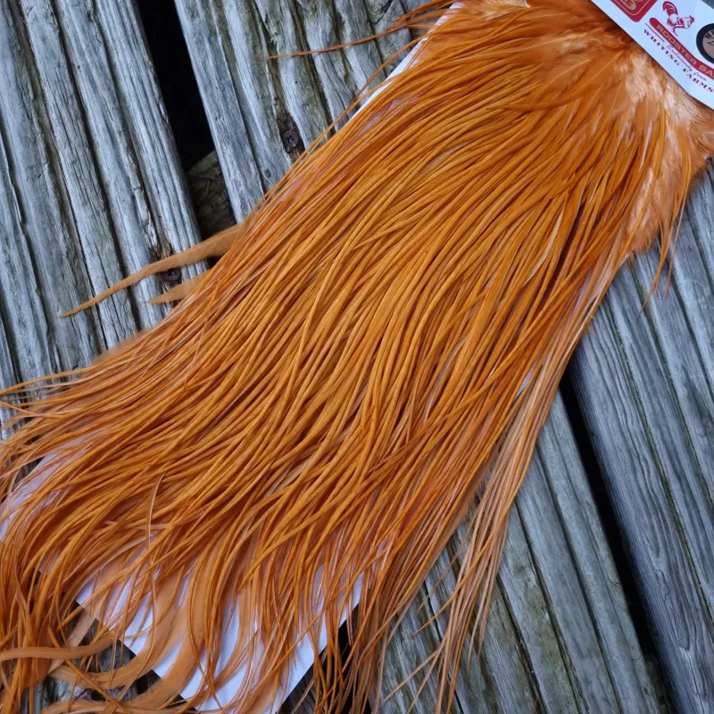 Whiting Bronze Grade Dry Fly Rooster Saddle in White Dyed Golden Brown A Approx Tying Size 10/12/14/16-1