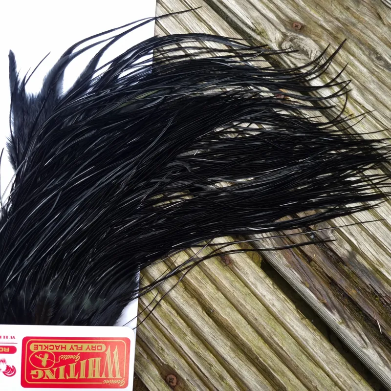 Whiting Pro-Grade Midge Rooster Saddle in Black A Approx Tying Sizes 14/16/18/20-1