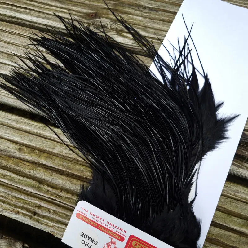 Whiting Pro-Grade Midge Rooster Saddle in Black B Approx Tying Sizes 14/16/18-5