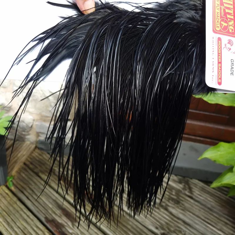 Whiting Pro-Grade Midge Rooster Saddle in Black B Approx Tying Sizes 14/16/18-2
