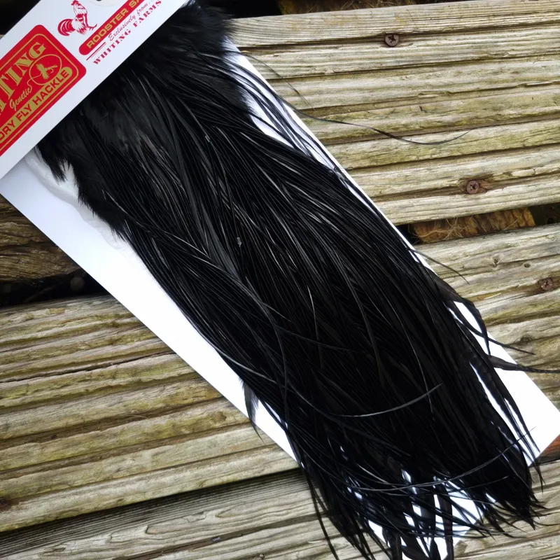 Whiting Pro-Grade Midge Rooster Saddle in Black E Approx Tying Sizes 14 16 some going smaller-4