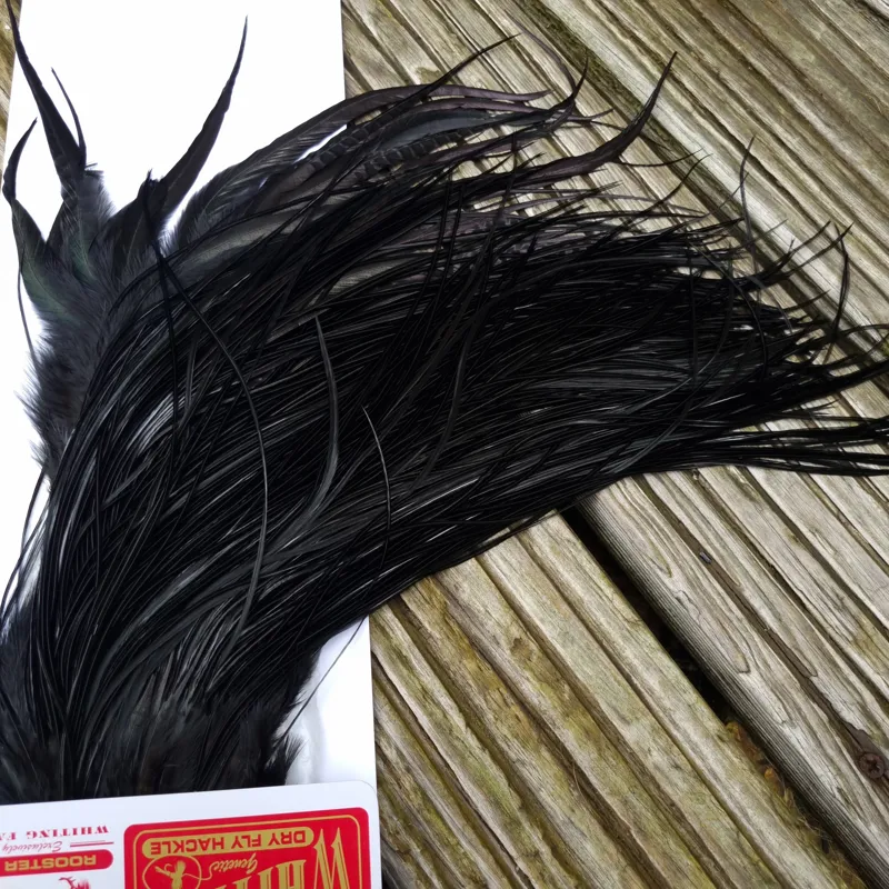 Whiting Pro-Grade Midge Rooster Saddle in Black E Approx Tying Sizes 14 16 some going smaller-1