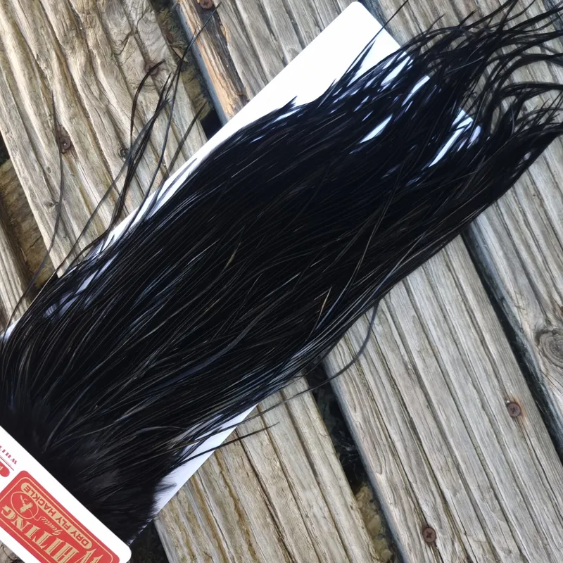 Whiting PRO-GRADE Dry Fly Rooster Saddle in Black A Approx Tying Sizes 10/12/14-3