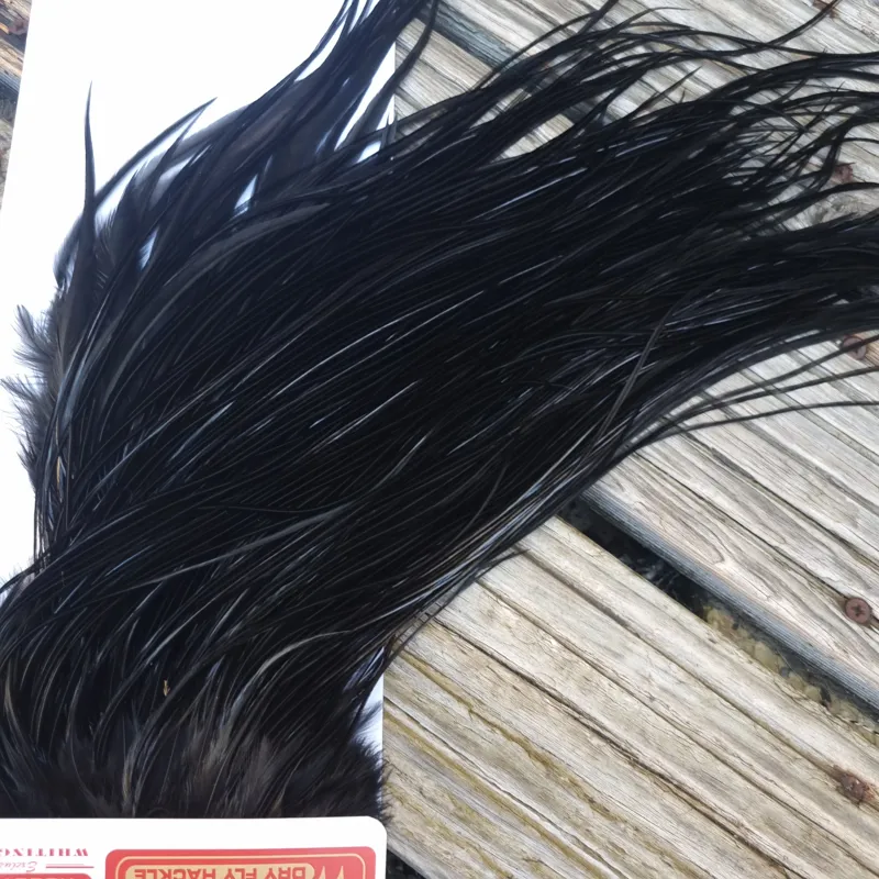 Whiting PRO-GRADE Dry Fly Rooster Saddle in Black A Approx Tying Sizes 10/12/14-1