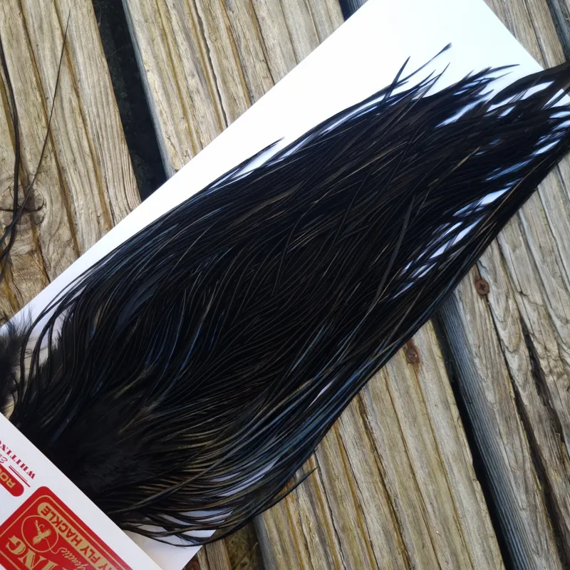Whiting PRO-GRADE Dry Fly Rooster Saddle in Black C Approx Tying Sizes Rammed with 10/12-2