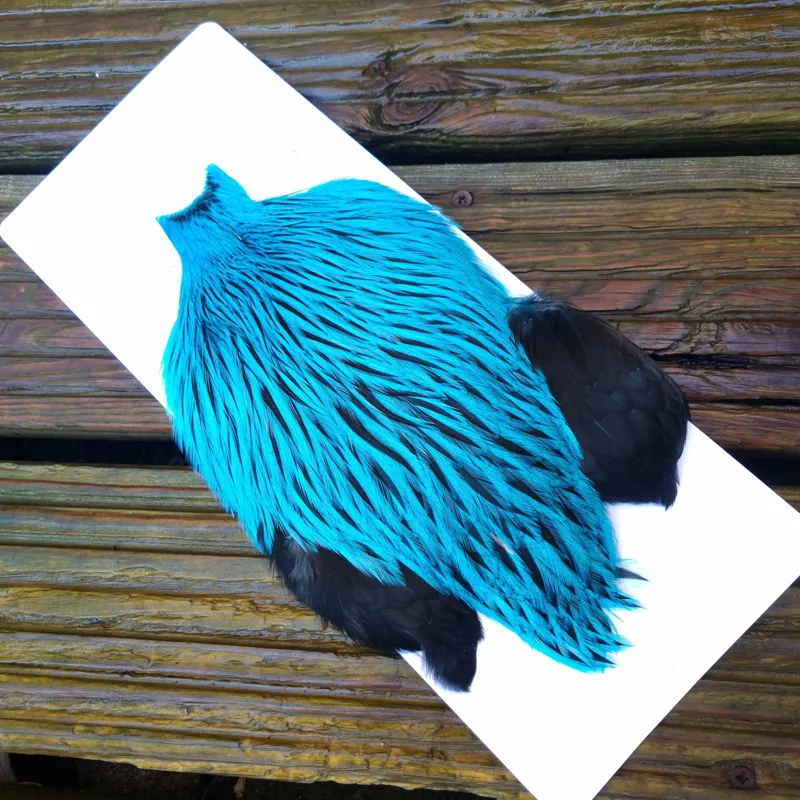 The Lakeland Brahma Rooster Cape in Silver Badger Dyed Silver Dr.Blue from Whiting Farms-1