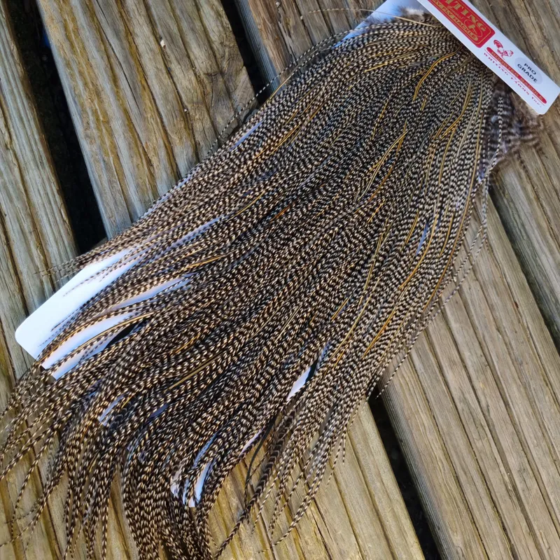 Whiting Pro-Grade Midge Rooster Saddle in Grizzly Variant C Classic Grizzly Lightly Splashed with Golden Badger Hackles Approx Tying Sizes  Few 14/16/18/20 -1