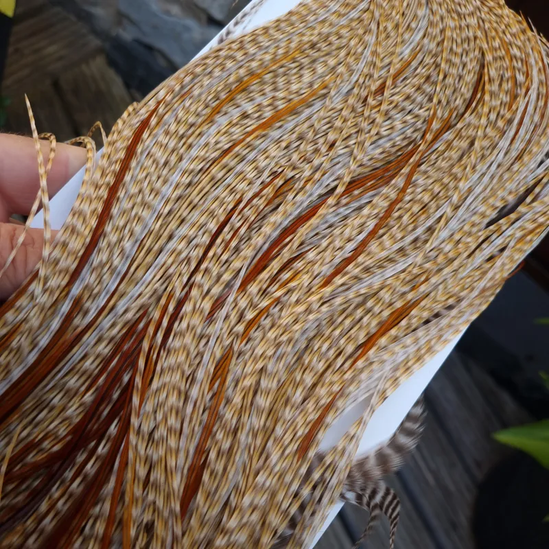 Whiting Heritage Hackles Rooster Saddle in Mixed Colours C Dun CREE Splashed with Furnace Tying Approx 12/14 with a few 16-1