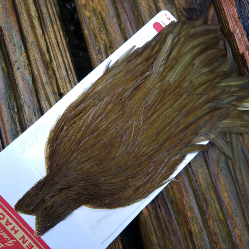 Whiting Hen Cape in White Dyed Dark Olive C-1