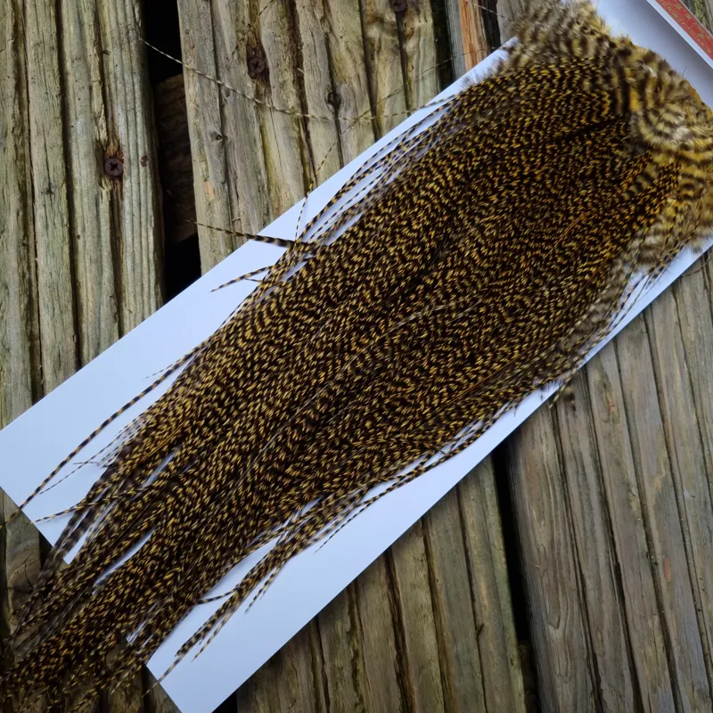 Whiting Pro-Grade Midge Rooster Saddle in Grizzly Golden Straw C Approx Tying Size 16/18/20/22-2