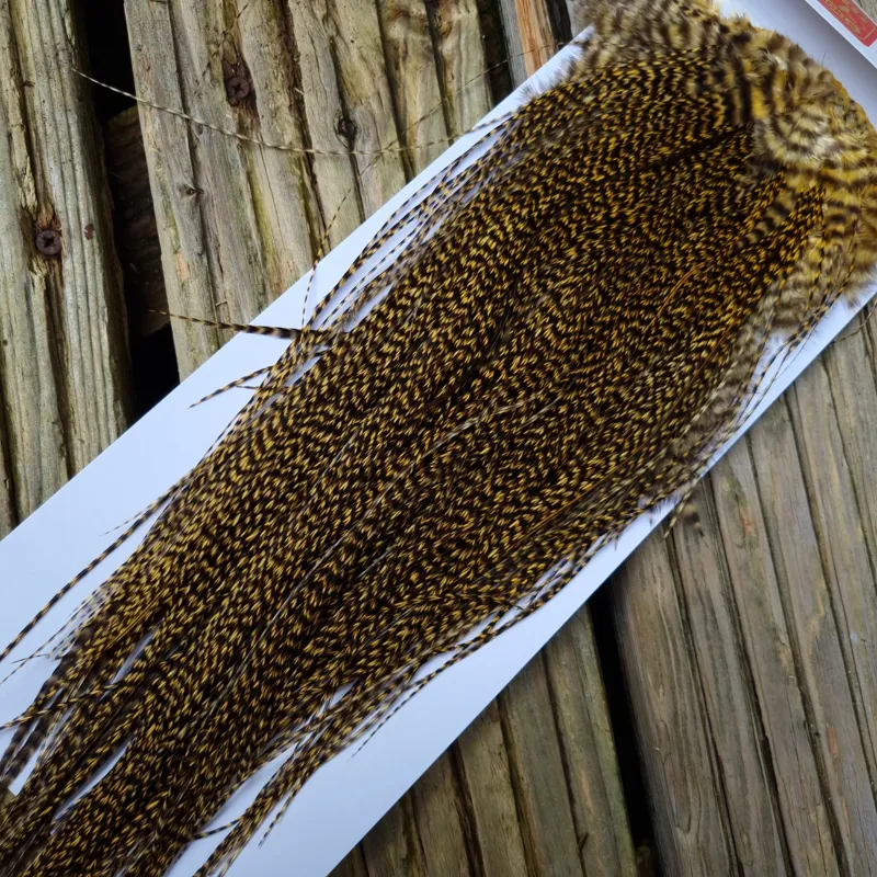 Whiting Pro-Grade Midge Rooster Saddle in Grizzly Golden Straw C Approx Tying Size 16/18/20/22-4