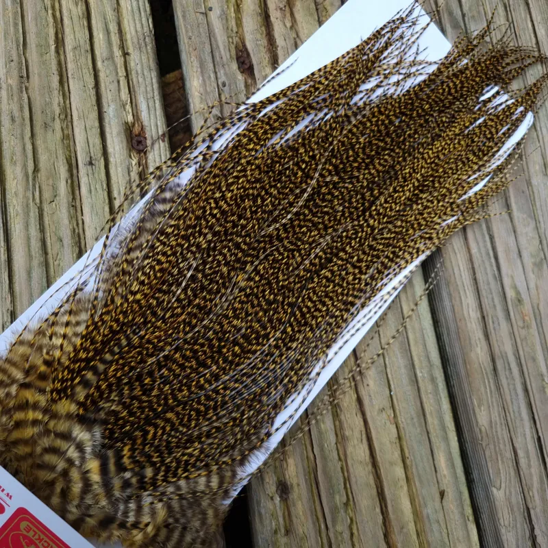 Whiting Pro-Grade Midge Rooster Saddle in Grizzly Golden Straw C Approx Tying Size 16/18/20/22-6