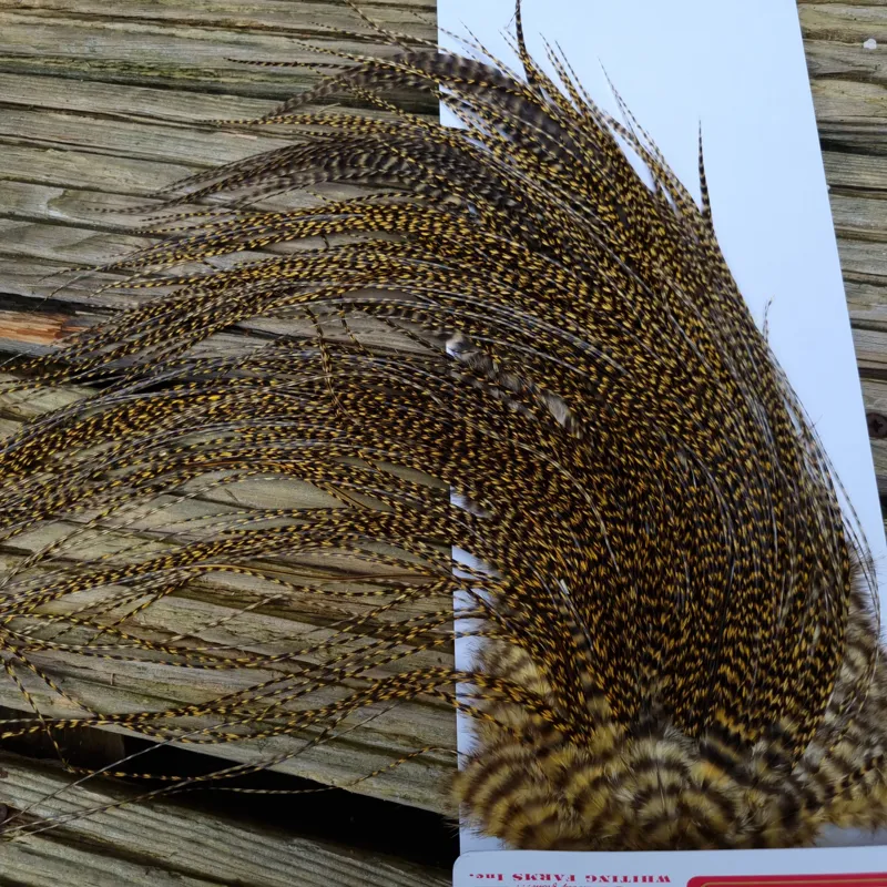 Whiting Pro-Grade Midge Rooster Saddle in Grizzly Golden Straw C Approx Tying Size 16/18/20/22-7