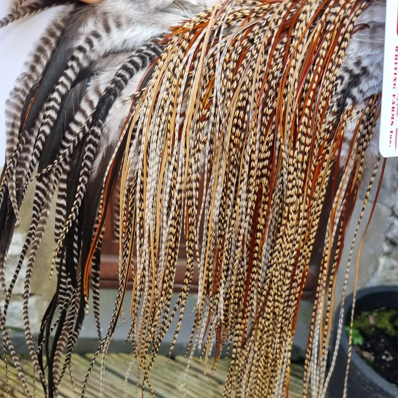 Whiting Pro-Grade Midge Rooster Saddle in Light CREE B Splashed with Furnace Approx Tying Sizes 14/16-1