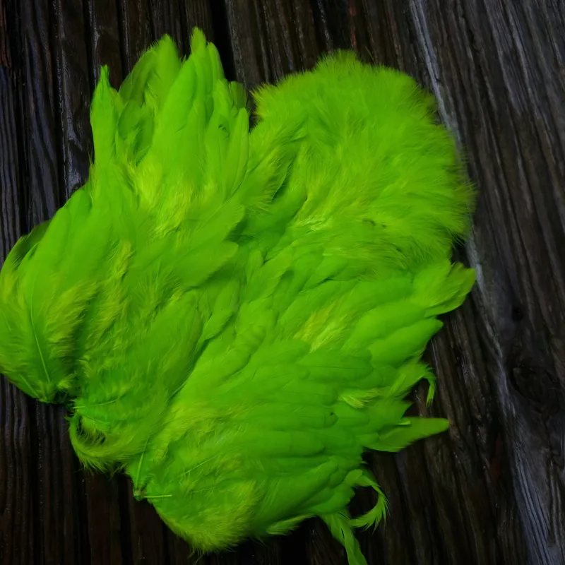 Whiting Rooster Soft Hackle with Chickabou in White Dyed Fl.Green Chartreuse-1