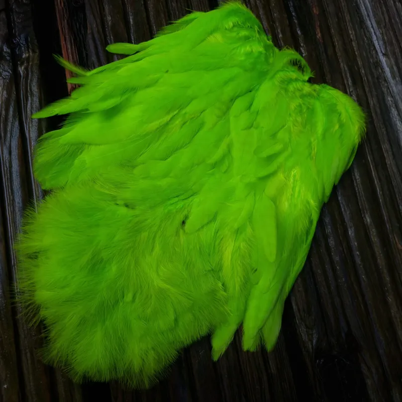 Whiting Rooster Soft Hackle with Chickabou in White Dyed Fl.Green Chartreuse