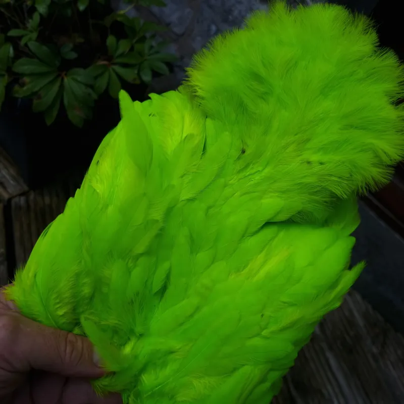 Whiting Rooster Soft Hackle with Chickabou in White Dyed Fl.Green Chartreuse-2