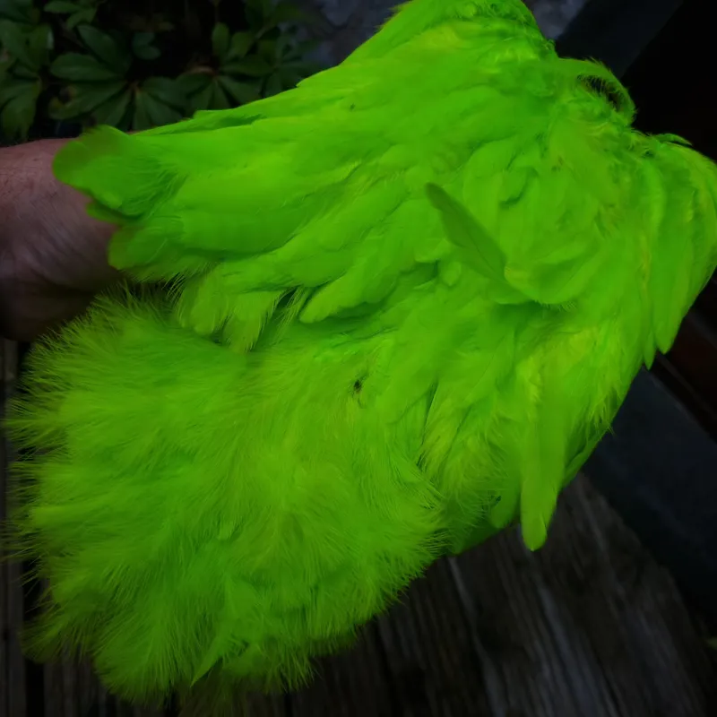 Whiting Rooster Soft Hackle with Chickabou in White Dyed Fl.Green Chartreuse-3