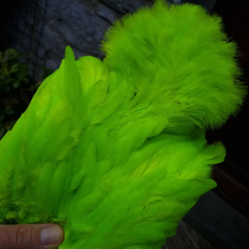 Whiting Rooster Soft Hackle with Chickabou in White Dyed Fl.Green Chartreuse-4