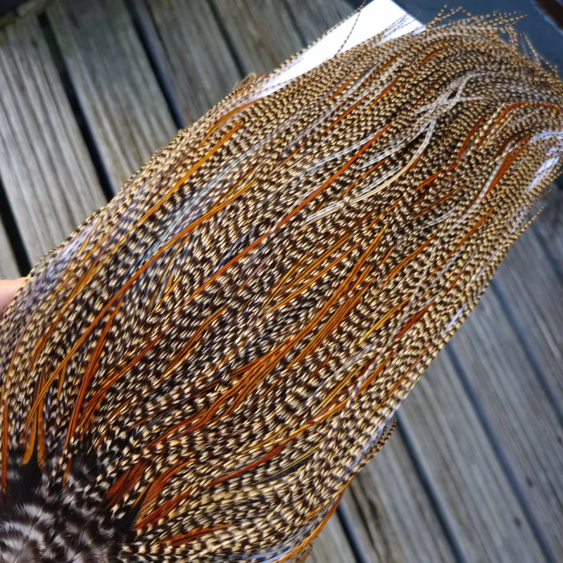 Whiting Bronze Grade Midge Rooster Saddle in CREE B Classic Cree Splashed with Furnace Hackles Approx Tying Size 14/16/18 with a few going smaller-1