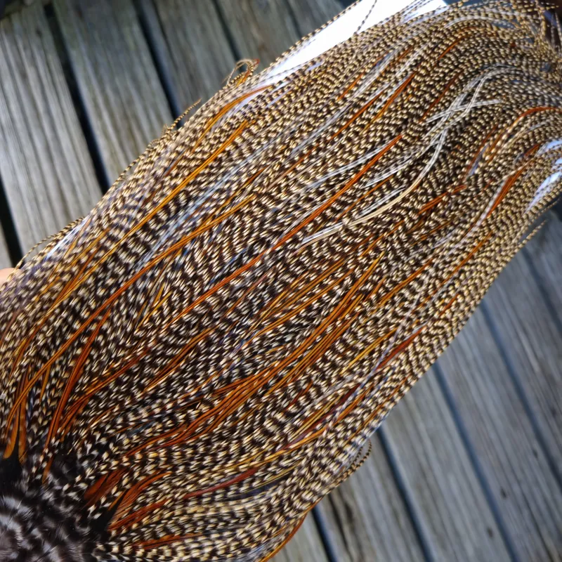 Whiting Bronze Grade Midge Rooster Saddle in CREE B Classic Cree Splashed with Furnace Hackles Approx Tying Size 14/16/18 with a few going smaller-3