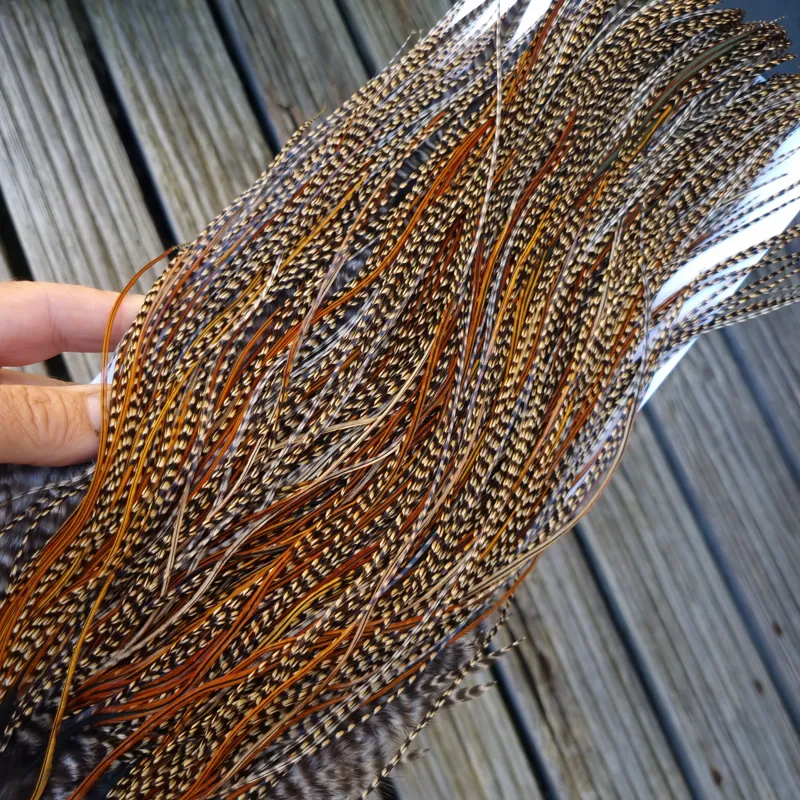 Whiting Bronze Grade Midge Rooster Saddle in CREE C Classic Cree Splashed with Furnace and Greenwells hackles Approx Tying Size 14/16/18 some 20s-1