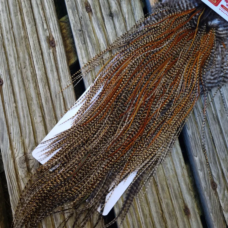 Whiting Bronze Grade Midge Rooster Saddle in CREE C Classic Cree Splashed with Furnace and Greenwells hackles Approx Tying Size 14/16/18 some 20s-6