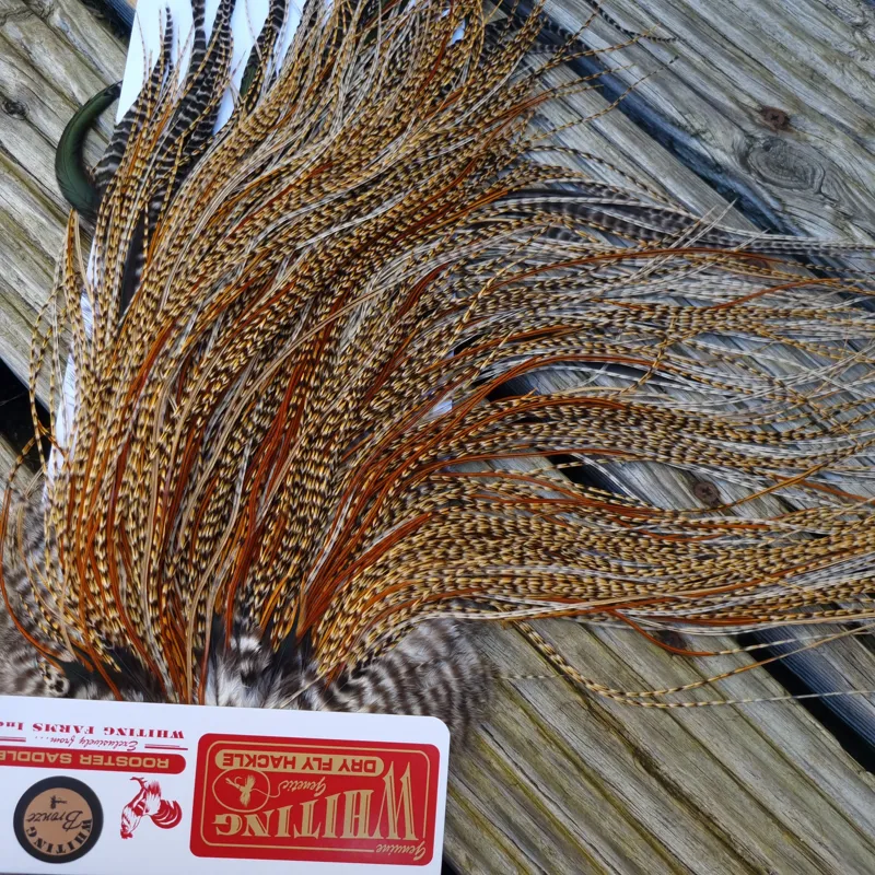 Whiting Bronze Grade Midge Rooster Saddle in CREE D Classic Cree Splashed with Furnace Hackles Approx Tying Size 14/16/18 with a few smaller-6