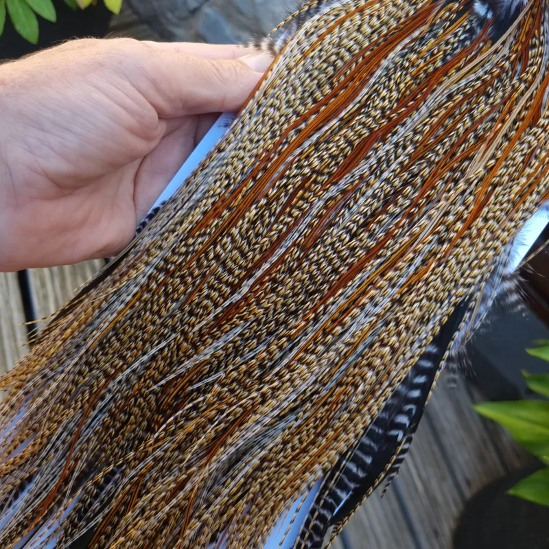 Whiting Bronze Grade Midge Rooster Saddle in CREE D Classic Cree Splashed with Furnace Hackles Approx Tying Size 14/16/18 with a few smaller-3