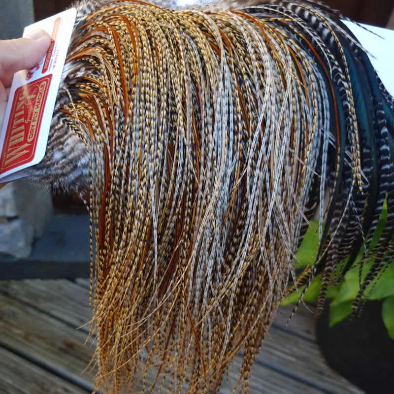 Whiting Bronze Grade Midge Rooster Saddle in CREE D Classic Cree Splashed with Furnace Hackles Approx Tying Size 14/16/18 with a few smaller-8