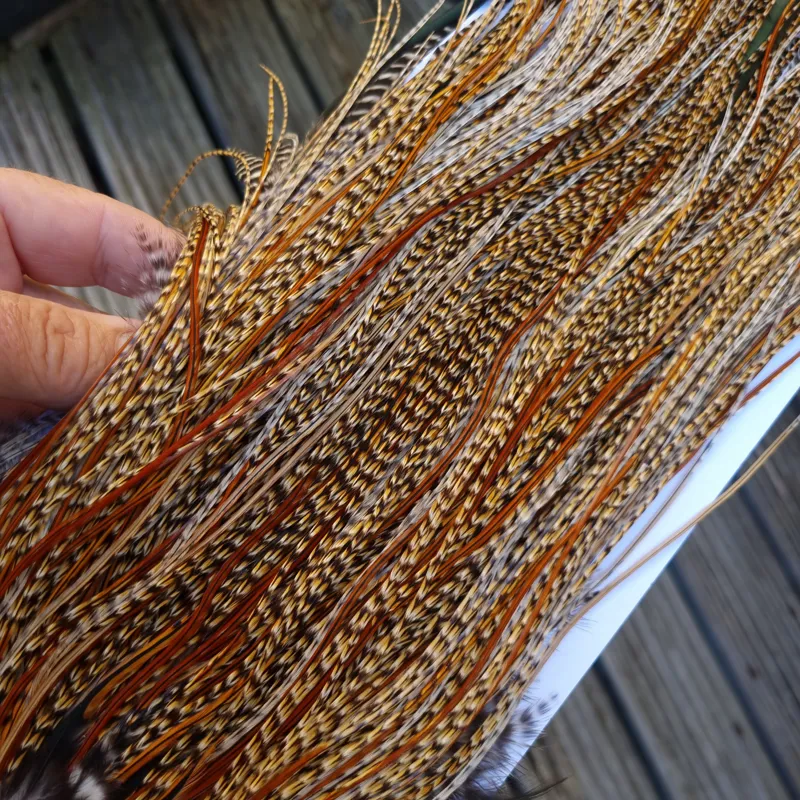 Whiting Bronze Grade Midge Rooster Saddle in CREE D Classic Cree Splashed with Furnace Hackles Approx Tying Size 14/16/18 with a few smaller-2