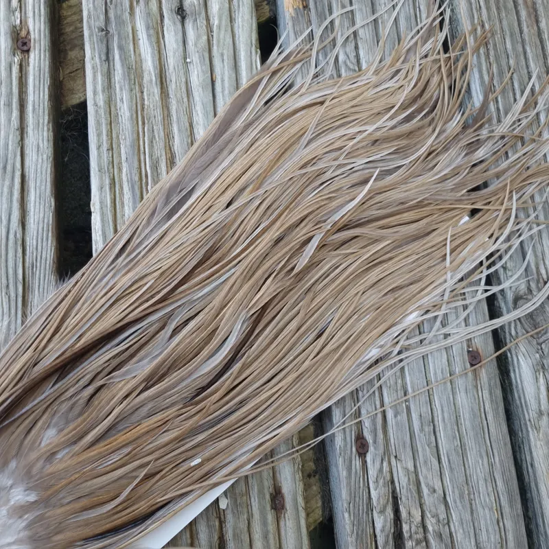 Whiting Heritage Hackles Rooster Saddle in Mixed Colours D Sandy Dun/Light to Dark Tan Dun/ Splashed with Medium to Dark Brown Dun Tying Approx 10/12/14-5