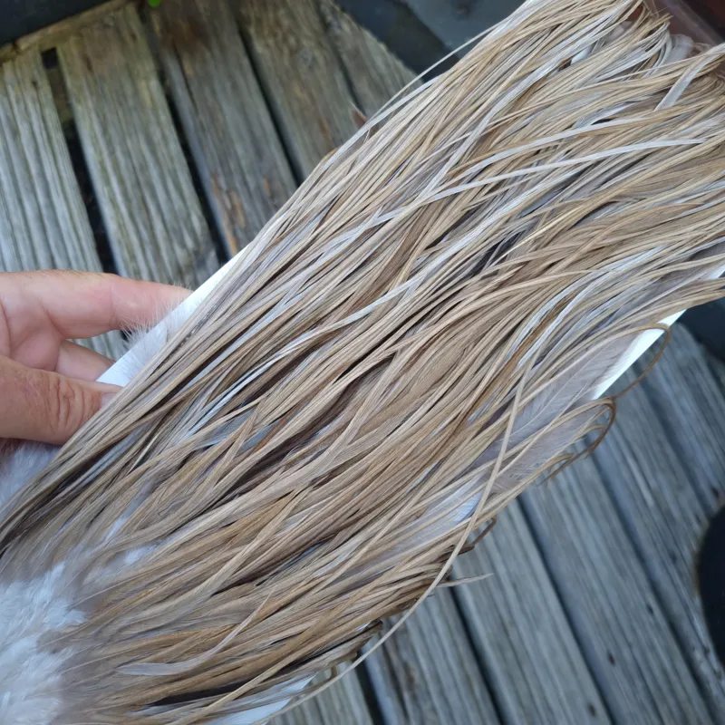 Whiting Heritage Hackles Rooster Saddle in Mixed Colours D Sandy Dun/Light to Dark Tan Dun/ Splashed with Medium to Dark Brown Dun Tying Approx 10/12/14-7