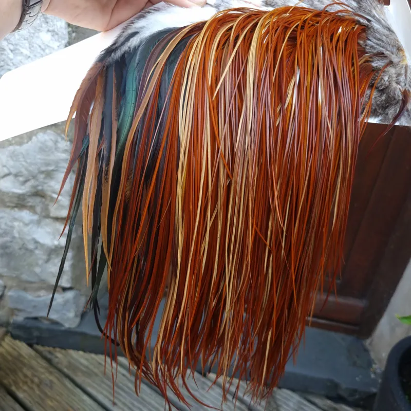 Whiting Heritage Hackles Rooster Saddle in Mixed Colours D Light to Dark Red Game Tying Approx  12/14/16