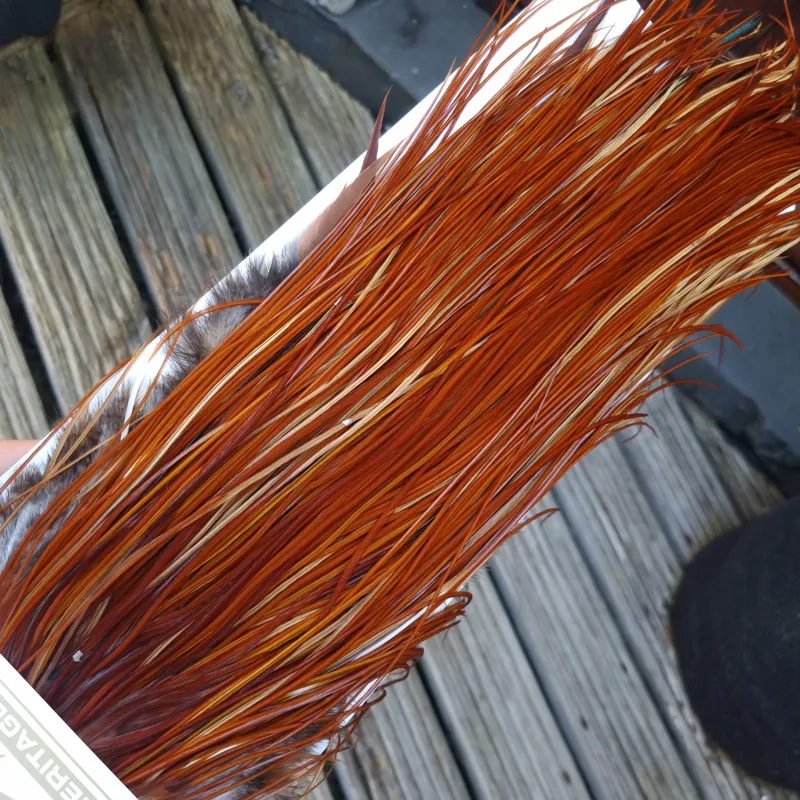 Whiting Heritage Hackles Rooster Saddle in Mixed Colours D Light to Dark Red Game Tying Approx  12/14/16-1