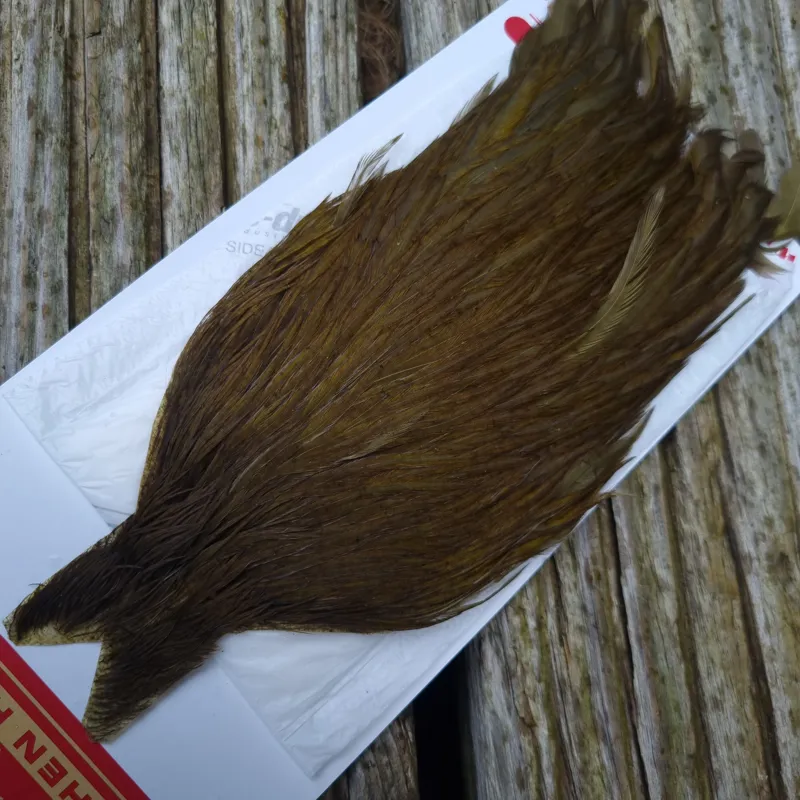 Whiting Hen Cape in White Dyed Dark Olive A-1
