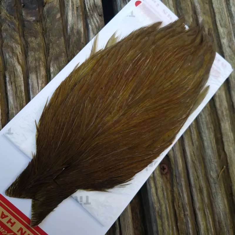 Whiting Hen Cape in White Dyed Dark Olive B-1