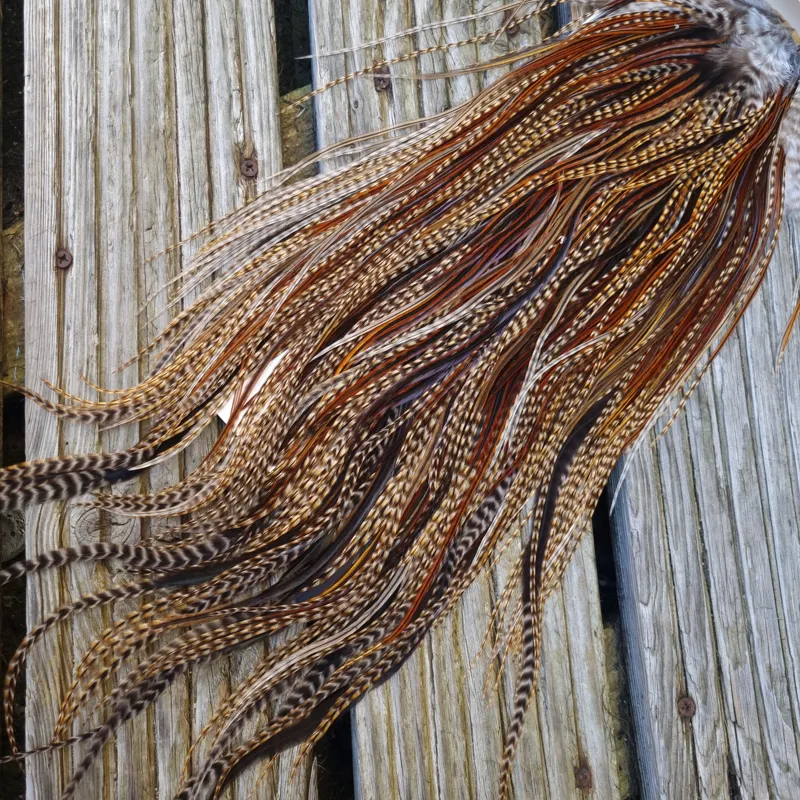 Whiting Heritage Hackles Rooster Saddle in Mixed Colours E CREE/Furnace/Rusty Dun Tying approx size 10/12/14-5
