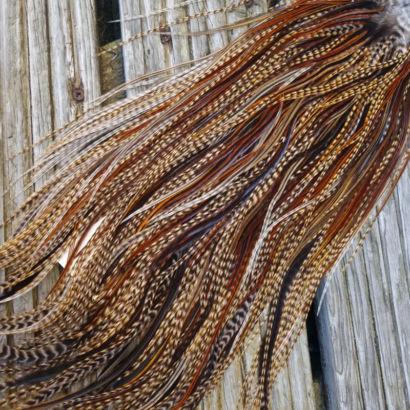 Whiting Heritage Hackles Rooster Saddle in Mixed Colours E CREE/Furnace/Rusty Dun Tying approx size 10/12/14