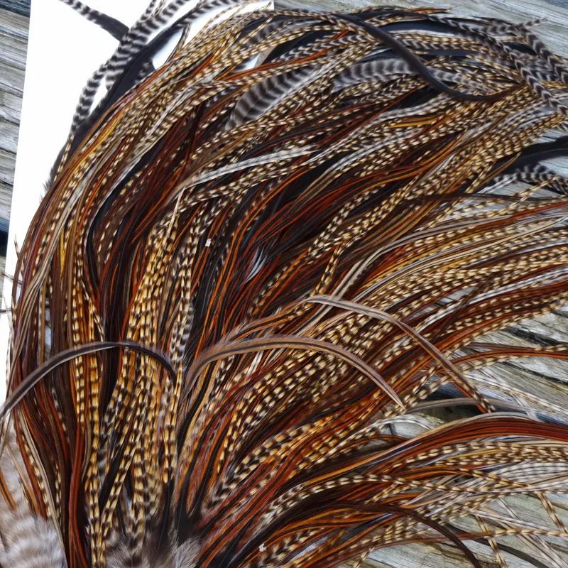 Whiting Heritage Hackles Rooster Saddle in Mixed Colours E CREE/Furnace/Rusty Dun Tying approx size 10/12/14-6
