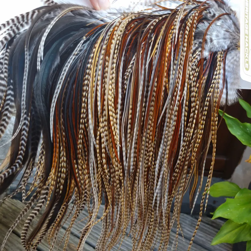 Whiting Heritage Hackles Rooster Saddle in Mixed Colours E CREE/Furnace/Rusty Dun Tying approx size 10/12/14-2