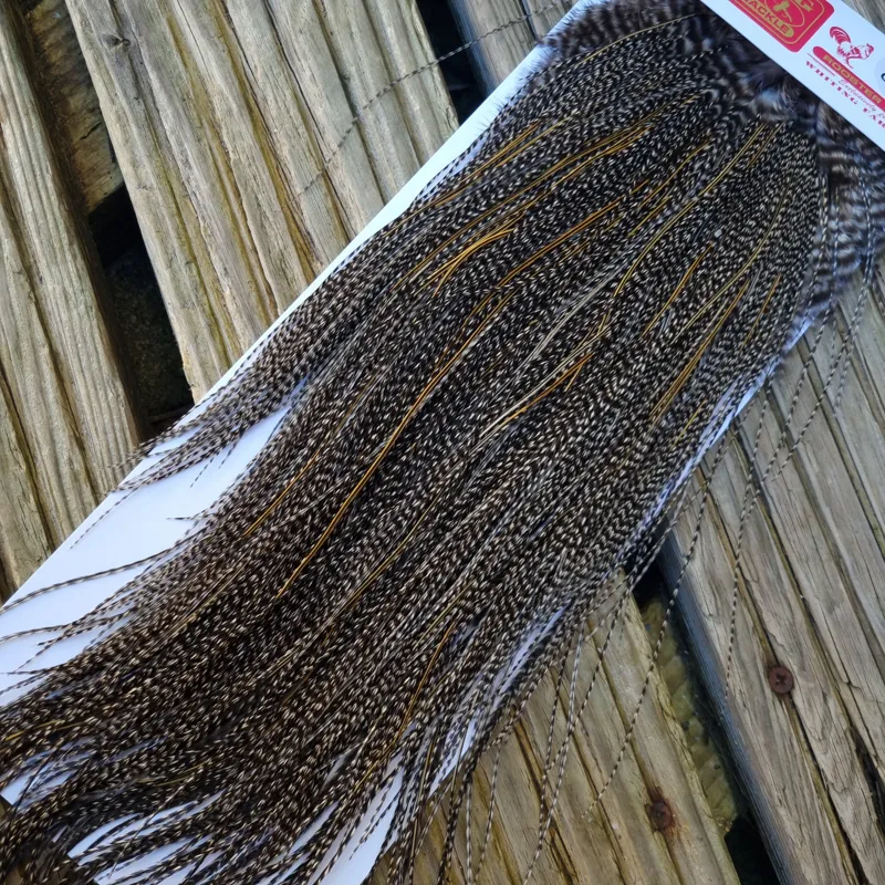 Whiting Pro-Grade Midge Rooster Saddle in Grizzly Variant E VERY Dark Grizzly Splashed with Golden Badger Approx Tying Size 18/20/22/24/26 and OUT OF SIGHT-3